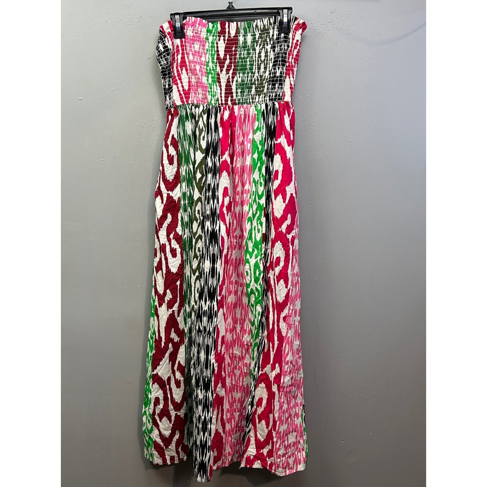 Loft Beach Maxi Dress Womens Small Multicolor Ikat Smocked Strapless Beach